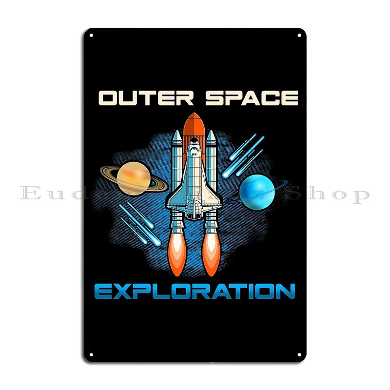 Outer Space Exploration Rocket Astronaut Metal Sign Decoration Cinema Designs Wall Plaque Cave Tin Sign Poster