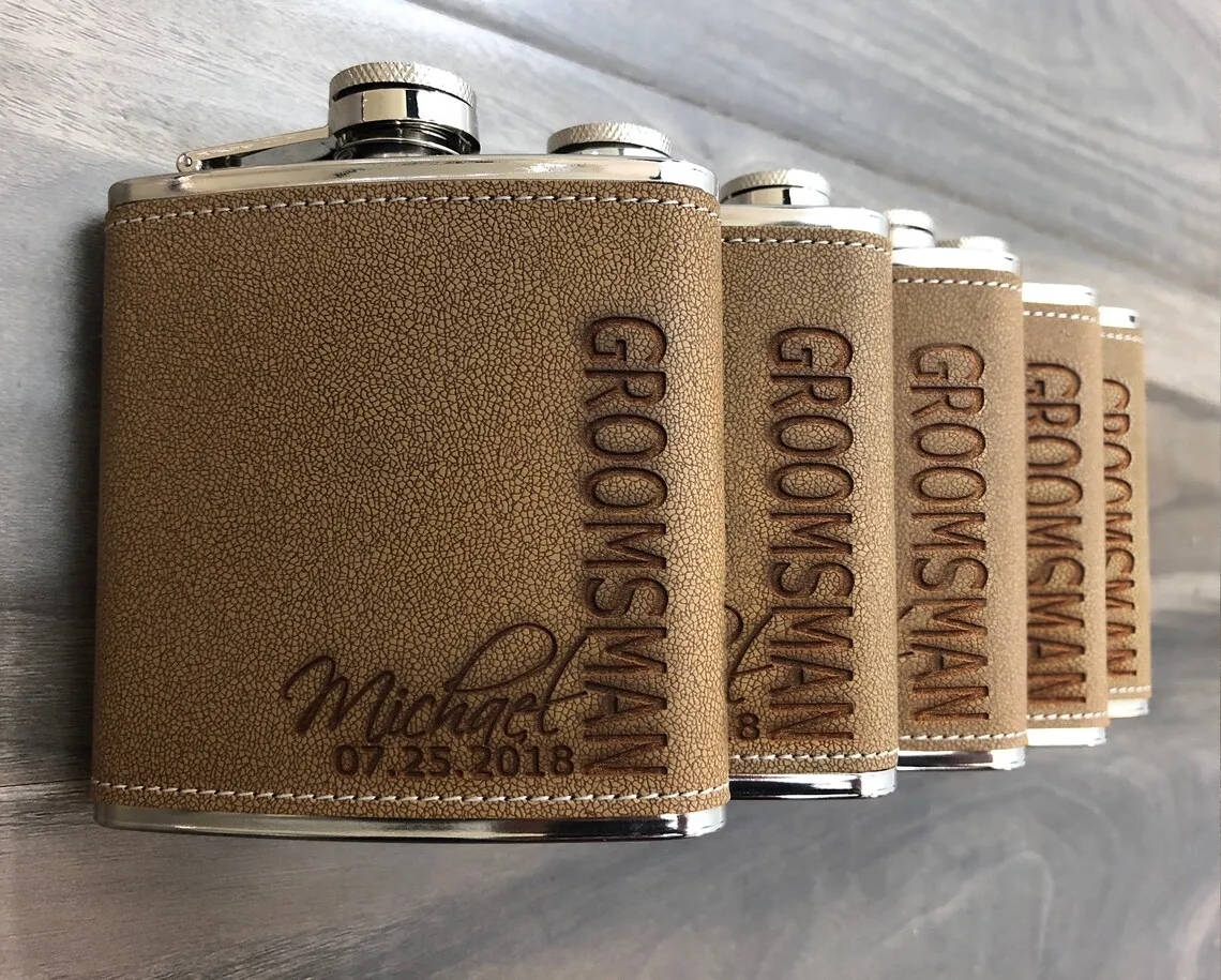 Groomsmen Flask Engraved Flask Groomsmen Leather Hip Flask Groomsmen Proposal Best Man Personalize Flask Wedding Party Gift Bach