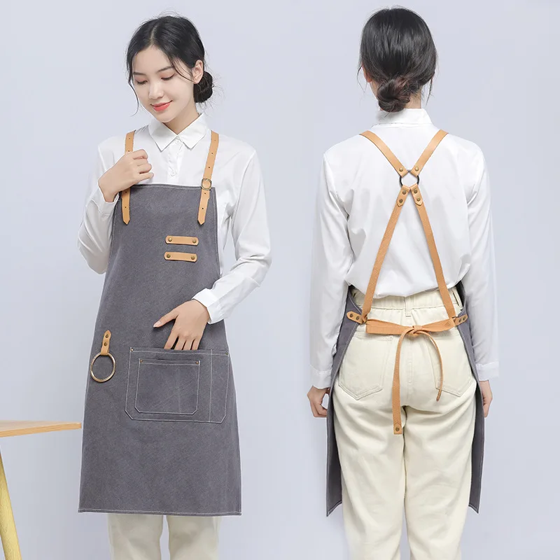 

Professional Custom LOGO Men Women Kitchen Chef Baking Pockets Adult Restaurant Uniform Beauty Nails Salon Waterproof Apron