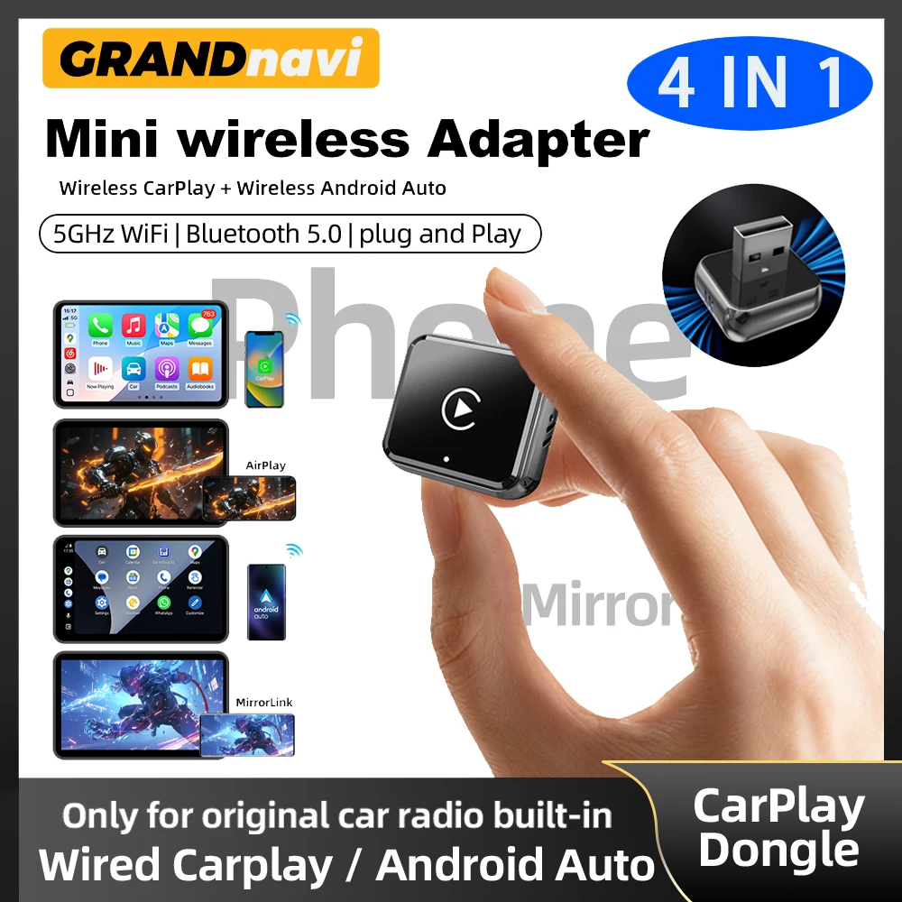 4IN1 Dongle Wireless Carplay Adapter USB Plug Play WiFi Bluetooth for iPhone Carplay Airplay Android Auto Mirrorlink Connect