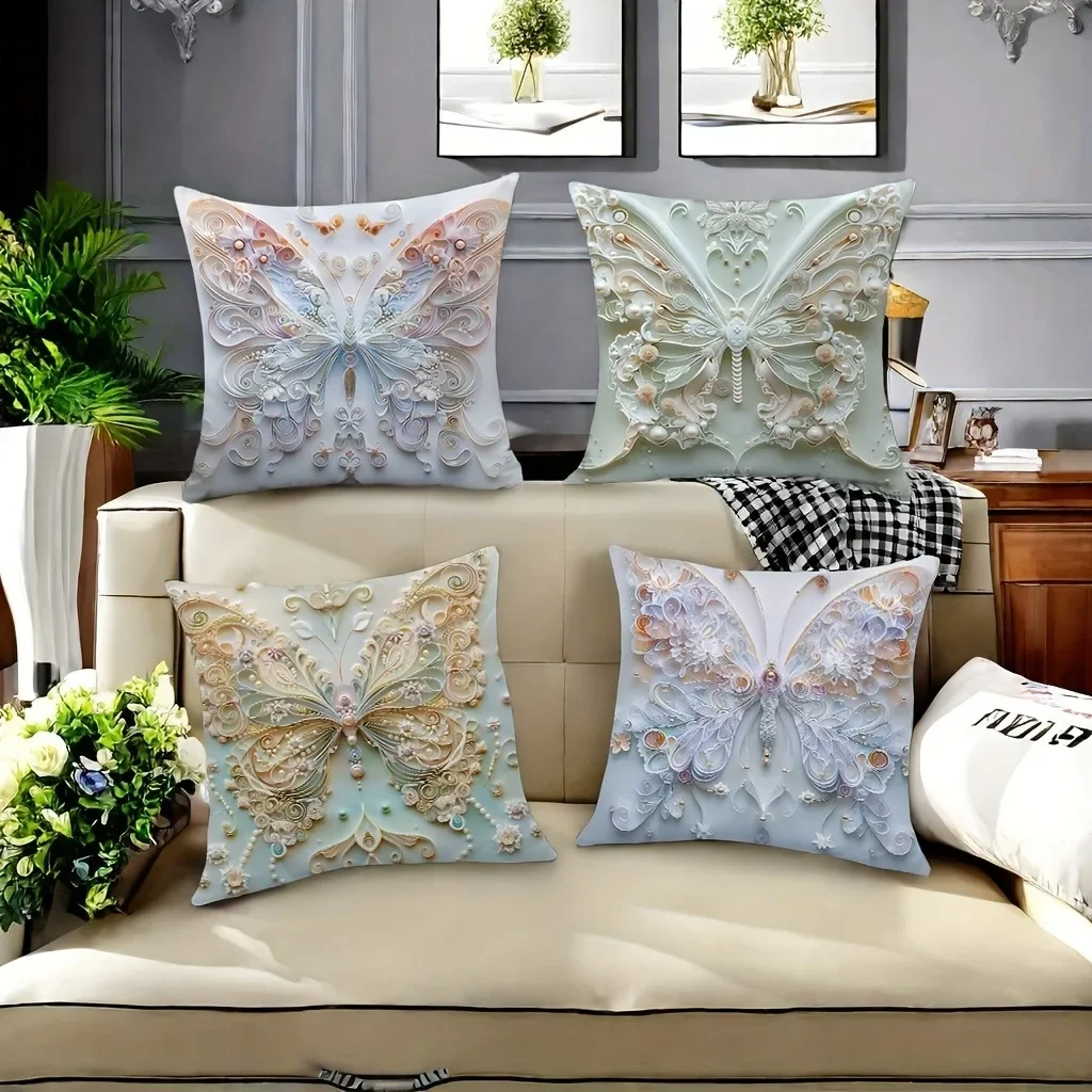 

Butterfly carving symmetrical pillowcase, ultra-soft polyester material living room sofa backrest car pillowcase home decoration