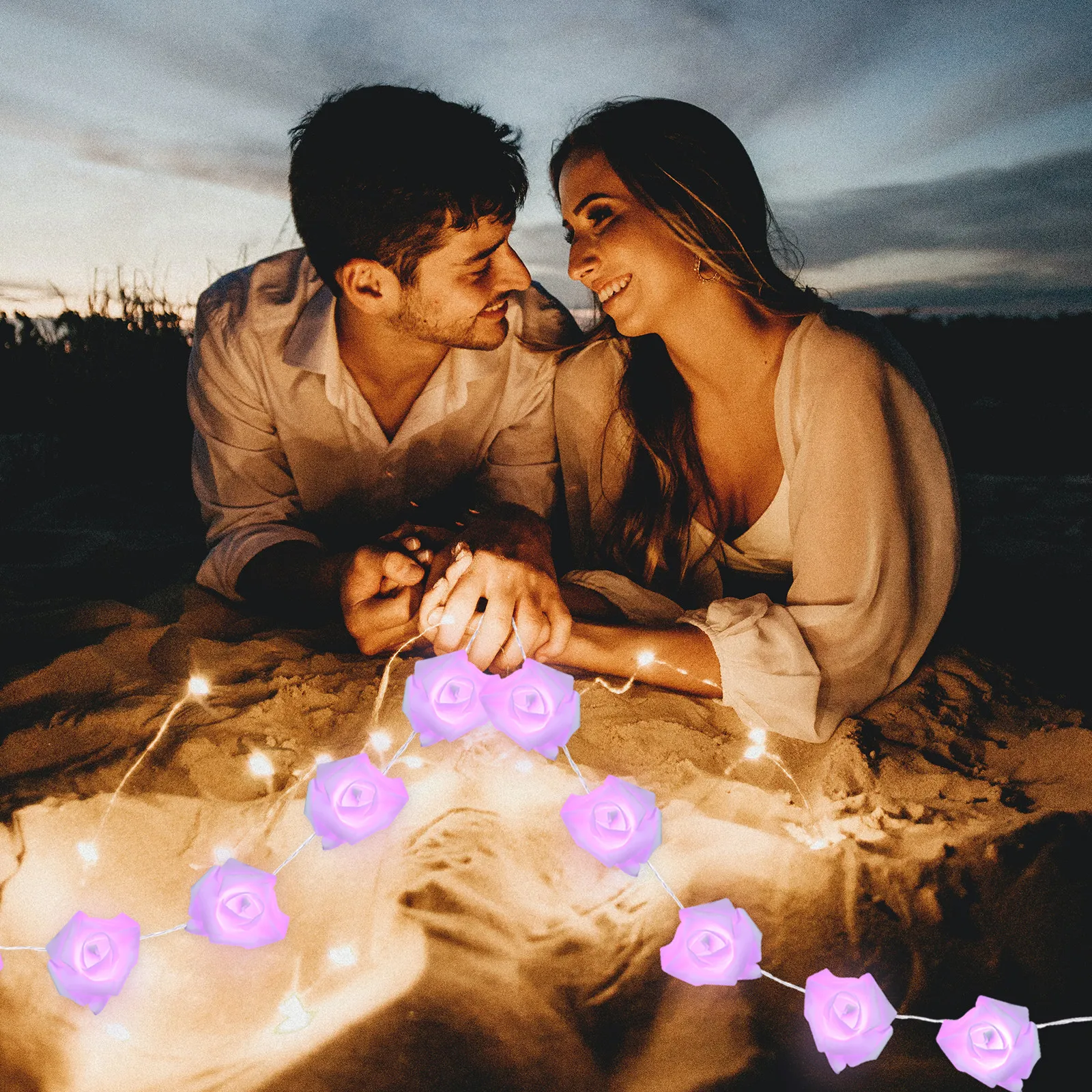 

20 светодиодных гирлянд в виде роз, питание от батареек АА, теплый белый свет, элегантное мерцающее украшение для дома, для свадьбы, юбилея