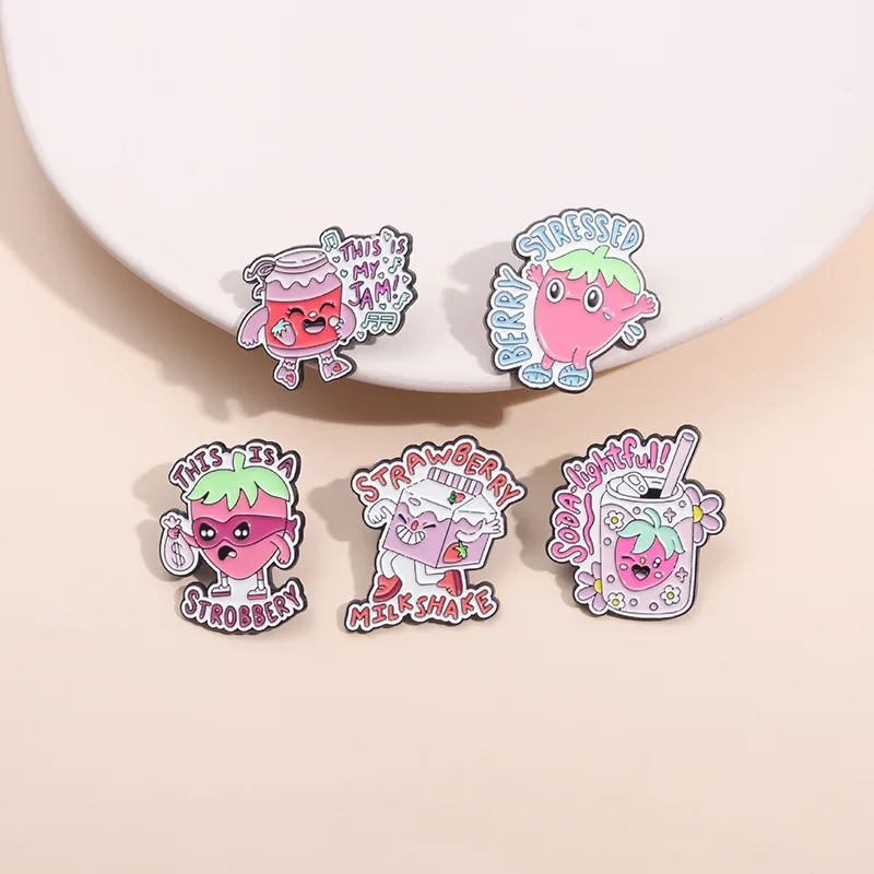 This Is a Strobbery Strawberry Enamel Pin Creative Cute Berry Stressed Brooches Lapel Badge Fashion Jewelry Accessories Gifts