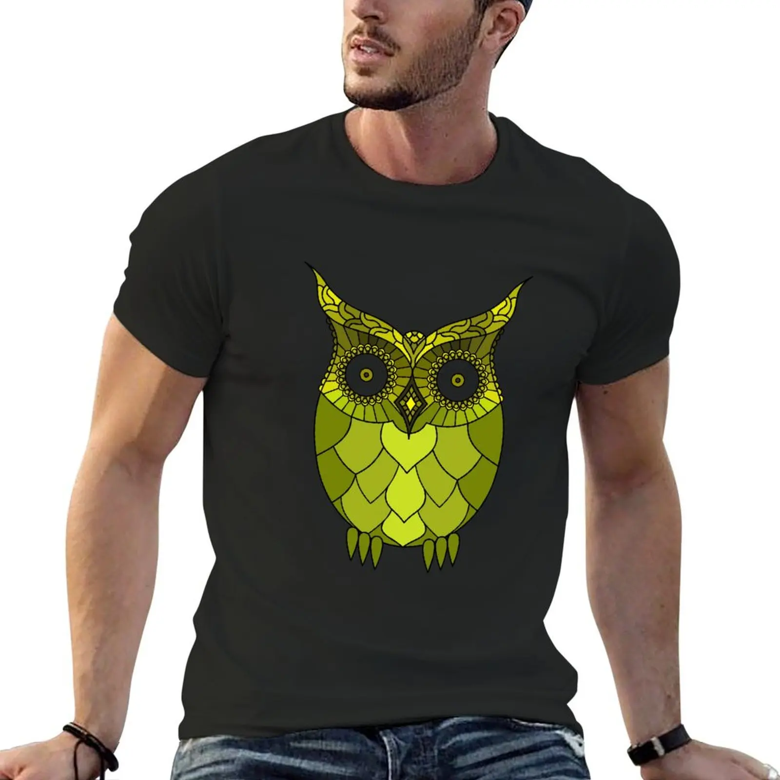 

Green Steampunk Owl T-Shirt cotton graphic tees oversizeds anime figures clothing for men