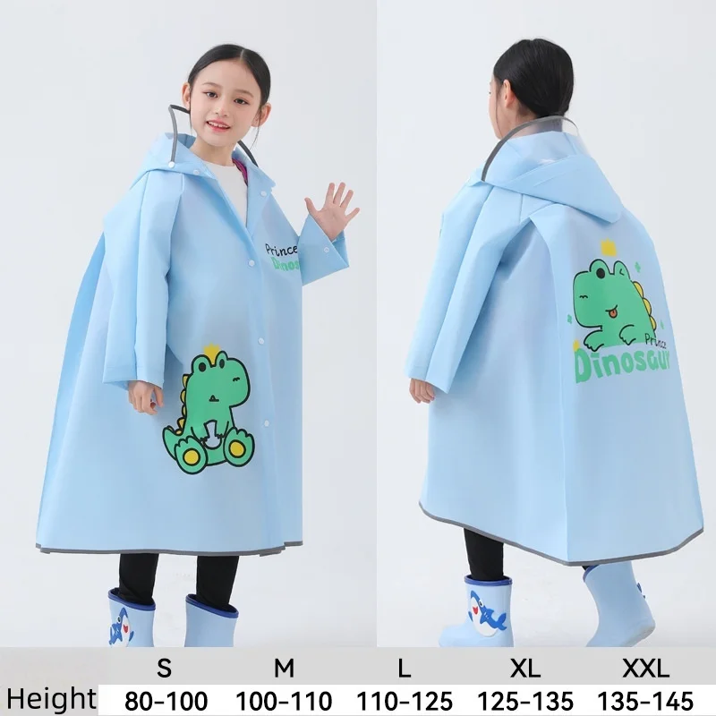 

Children's Raincoats With Zippers Boys Girls Cartoon Raincoats Backpack-Style Design Reflective Strips Long-Sleeved Raicoats