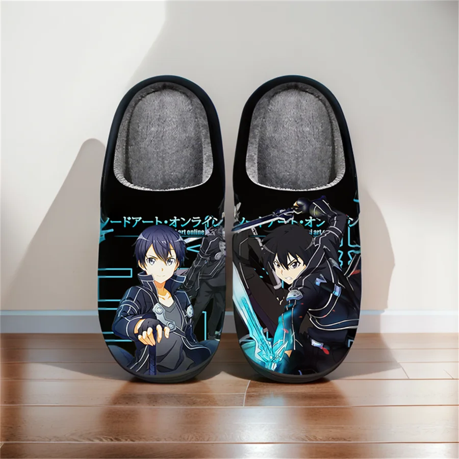 Anime Cartoon Home Slippers Sword Art Online Kirigaya Kazuto Winter Warm Slippers For Man Woman Boy Girl Unisex Halloween Gift