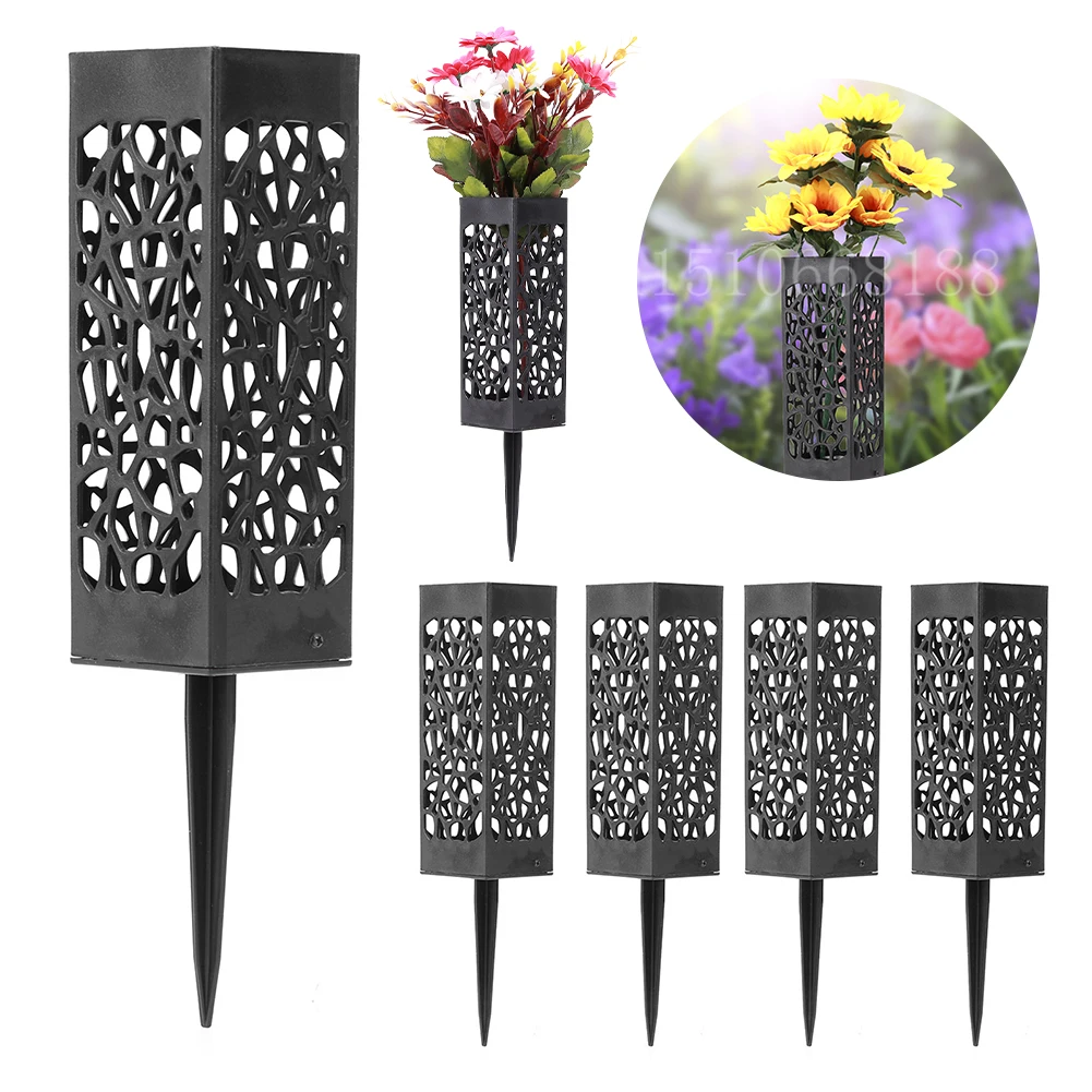 Grave Vase Plastic Stake In Ground Cemetery Grave Fluted Flower Vases Holder with Drainage Hole for Gravestone Decorations