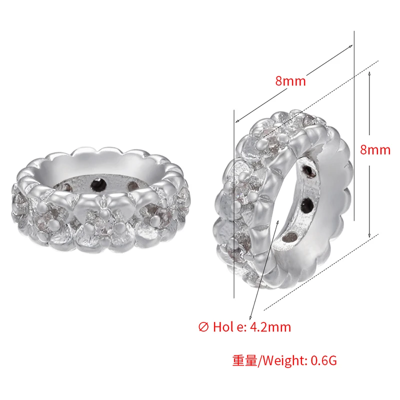 ZHUKOU 6/8mm beads for jewelry making CZ Zircon Petal Spacer Beads Brass beads for women bracelets Accessories wholesale VZ282