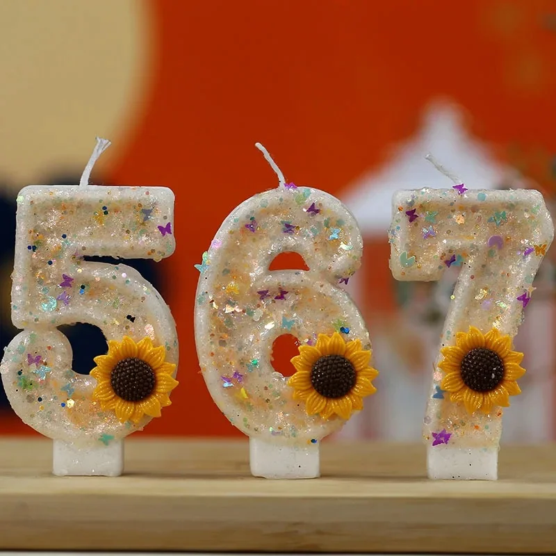 Velas de Cumpleaños con Números del 0 al 9, Decoración Floral con Margaritas y Girasoles, Velas para Crear Ambiente Festivo, Decoración para Pastel de Cumpleaños para Niñas