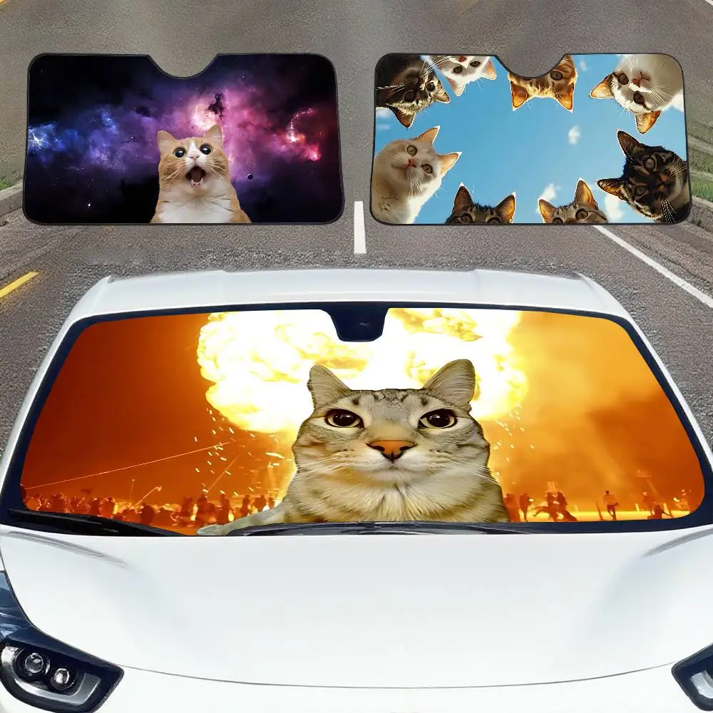 Funny Cat Car SunShade Windscreen Front Window Visor 70x130cm Sun Visor Solar Protect Plaid Gift Novelty Car