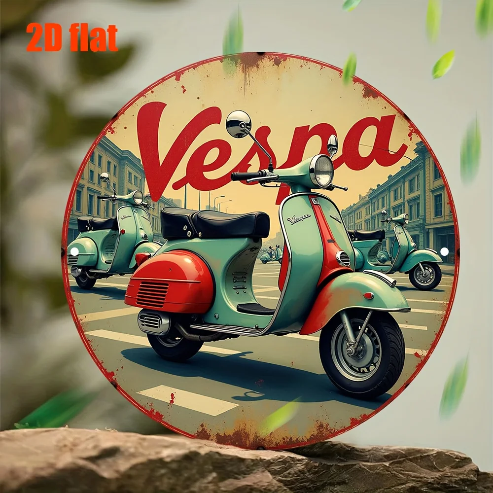 2D Flat, 2D Flat Retro Vesna Scooter Metal Wall Art - Vintage Aluminum Tin Sign, 19.69x19.69inch, Easy to Install, Perfect for B