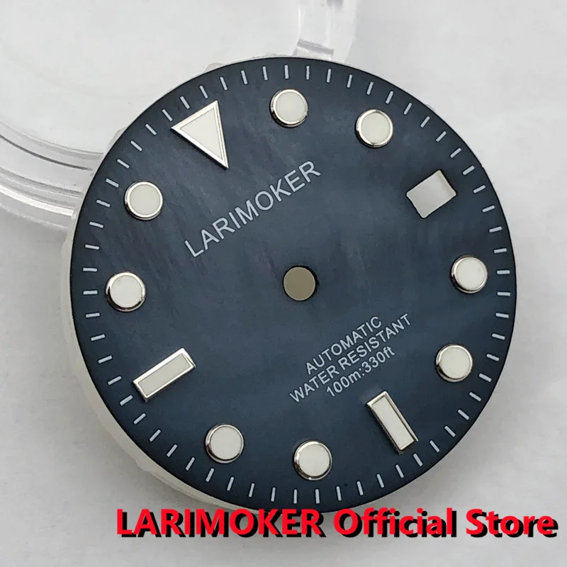 LARIMOKER 29 مللي متر أسود/برتقالي/أبيض/أزرق/أخضر لؤلؤة ساعة بطلب مع مضيئة خضراء مناسبة ل NH35A ساعة يد تعمل بالحركة اكسسوارات #5