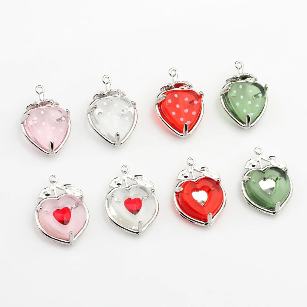 

6pcs Cute Fashion Strawberry Heart Charms Pendant Jewelry Making Accessories Handmade DIY Bracelet Earrings Necklace Ornament