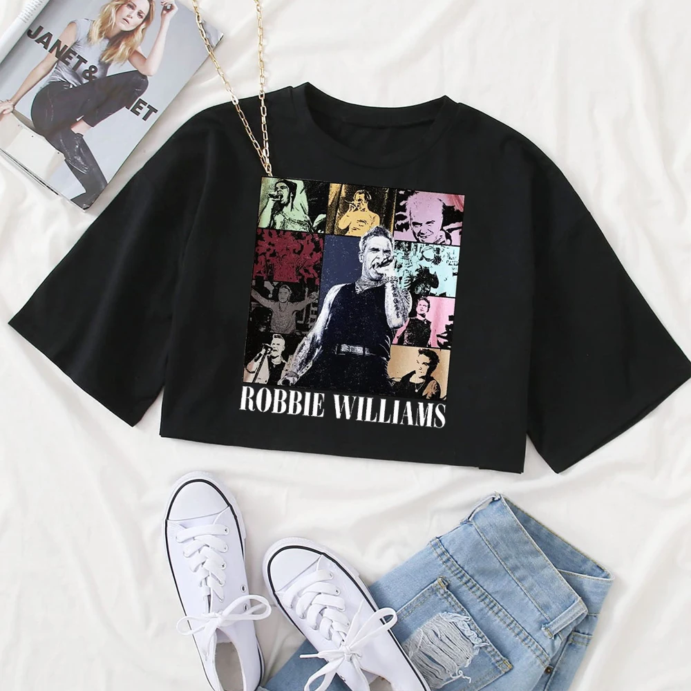 

Женская рубашка Robbie-Williams Tour 2025 с круглым вырезом и короткими рукавами, укороченные топы, футболка, подарок для фанатов