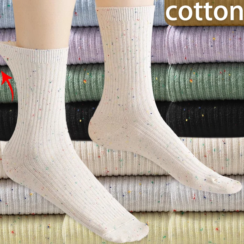 Colorful Round Dot Cotton Socks Women Solid Color Breathable Middle Tube Sock Girls Shopping Playing Fashion Antiwear Hosiery