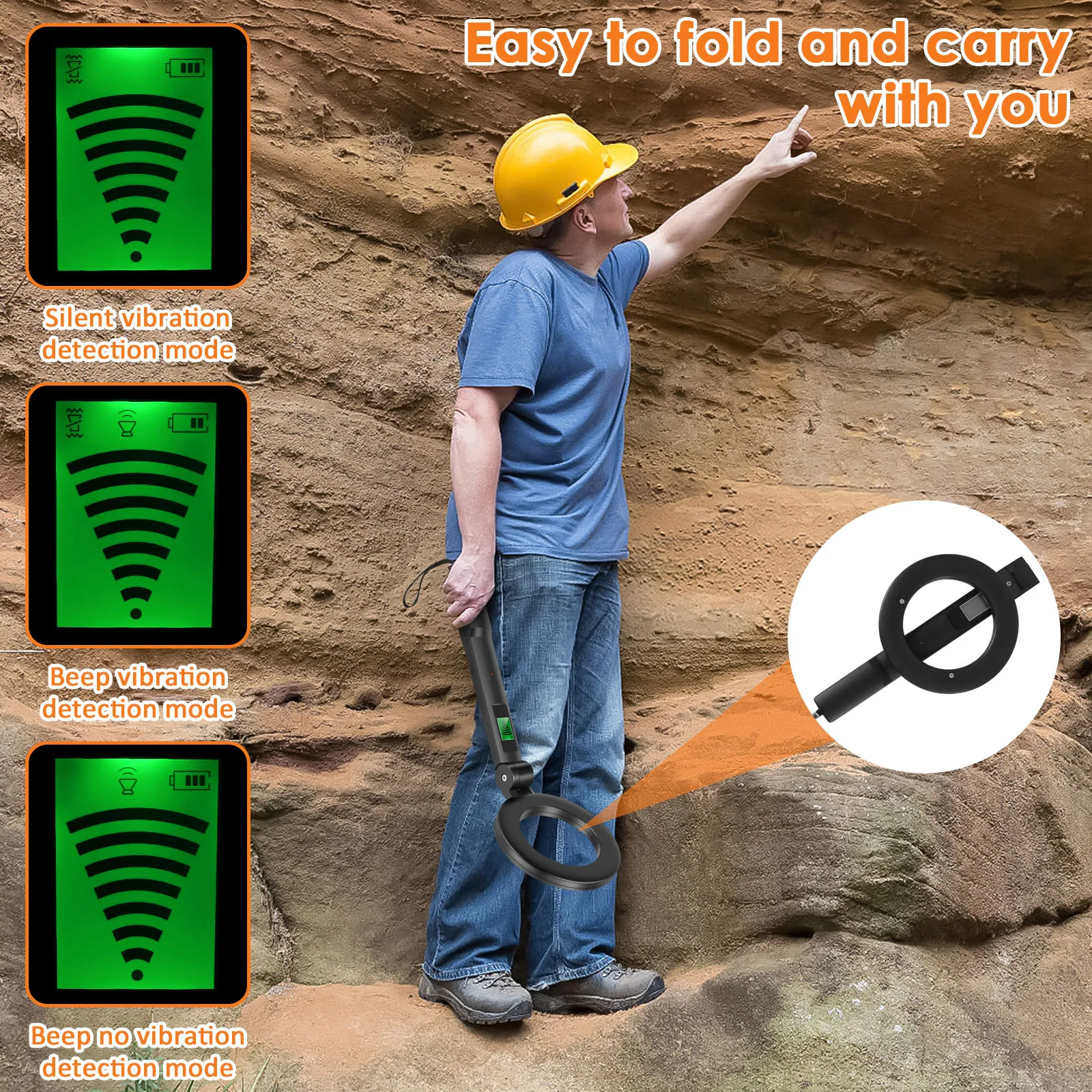 Металлоискатель складной с ЖК-дисплеем и 3 режимами работы