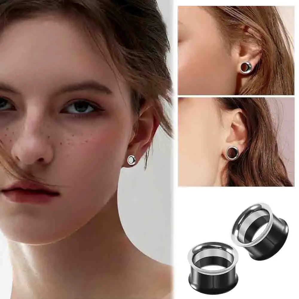 Edelstahl-Ohr-Tunnels, doppelt ausgestellte Tunnel, Patchwork-Farben, hohle Ohrringe, Körperschmuck für Männer und Frauen, 2G-5/8 Zoll – Detail 11