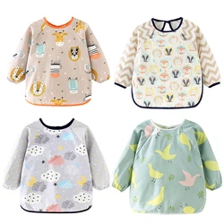 Baby Kids Toddler Long Sleeve Scarf Waterproof Art Smock Feeding Bib Apron Pocket Infant Boys Girls Burp Cloth Bandana Bibs