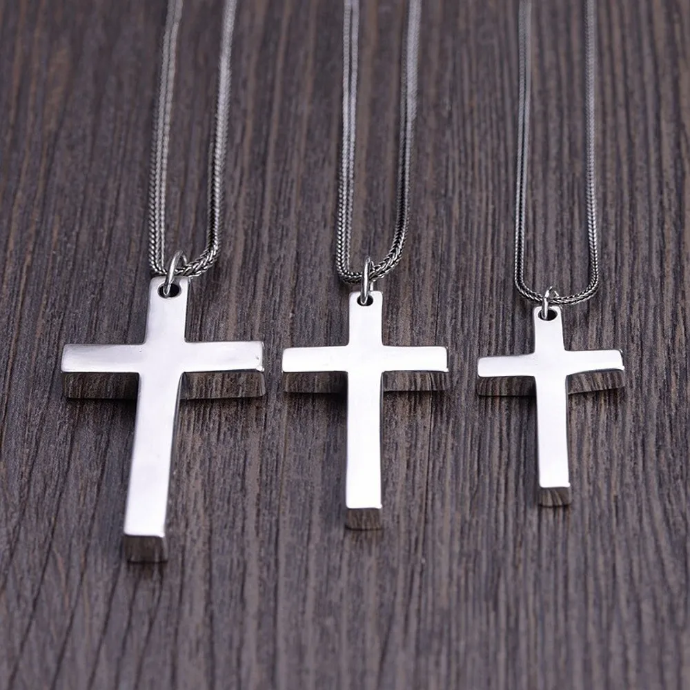 BOCAI NEW S925 Silver Jewelry Polishing Process Silver Cross Pendant Couple Models Glossy Man and  Woman pendantt Wholesale