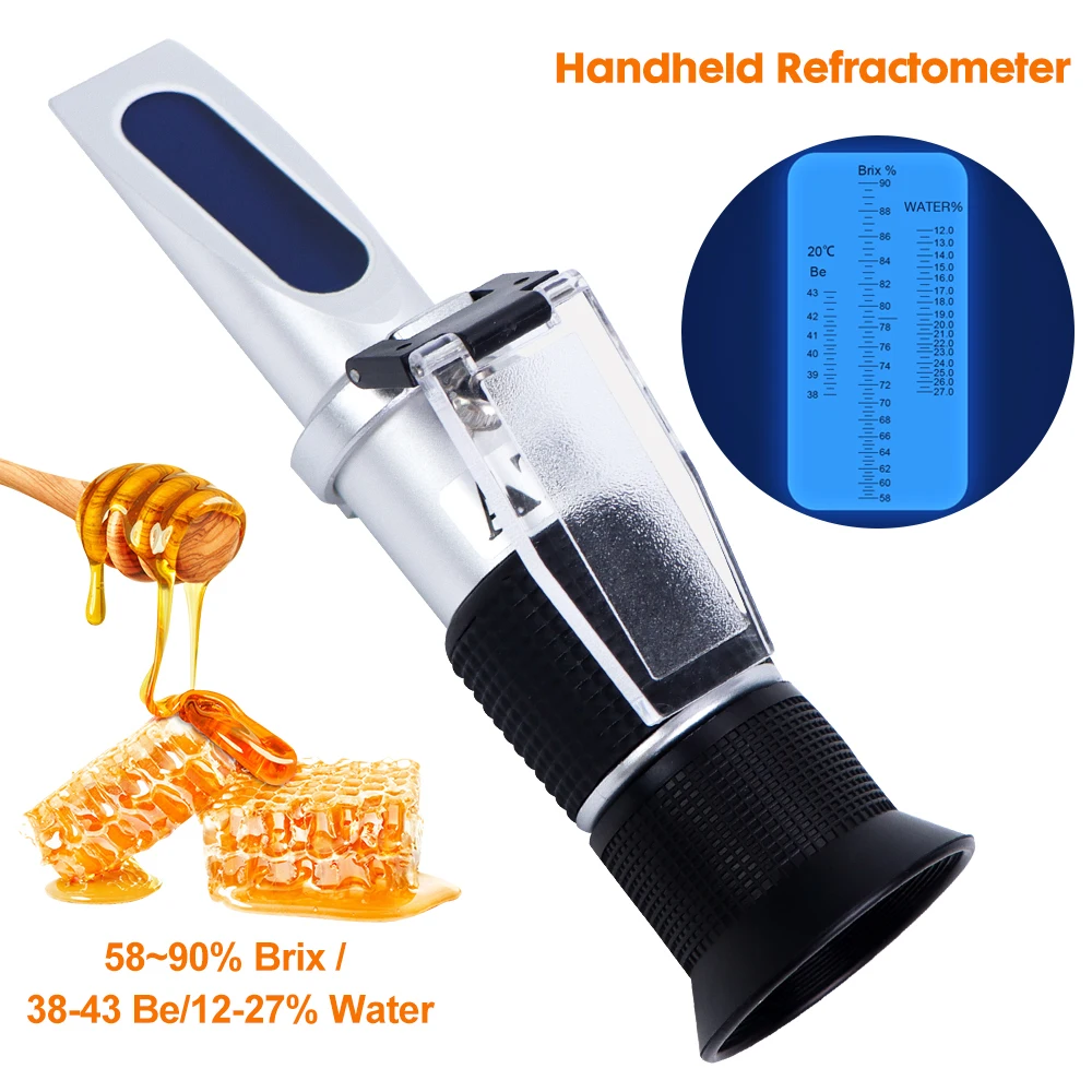 3 in 1 Handheld Refractometer 58-90% Honey Refractometer 12-27% Water Content Detector 38-43°Baume Tester ATC Beekeeping Tester