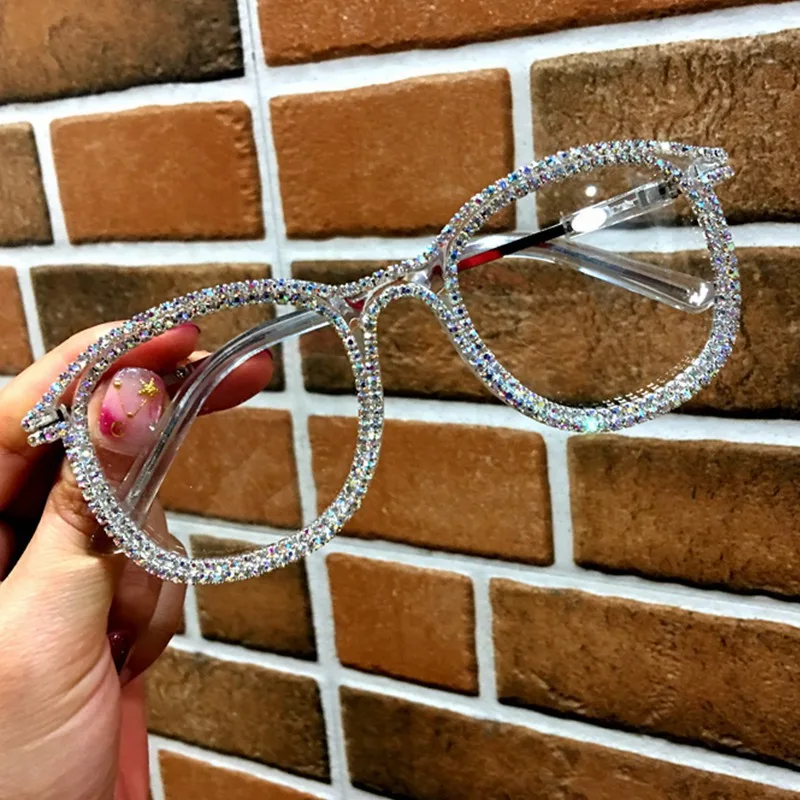 Crystal Retro Square Eyeglasses Women Diamond Eyewear Brand Designer Fashion Transparent Frame Delicate Rhinestone Spectacles