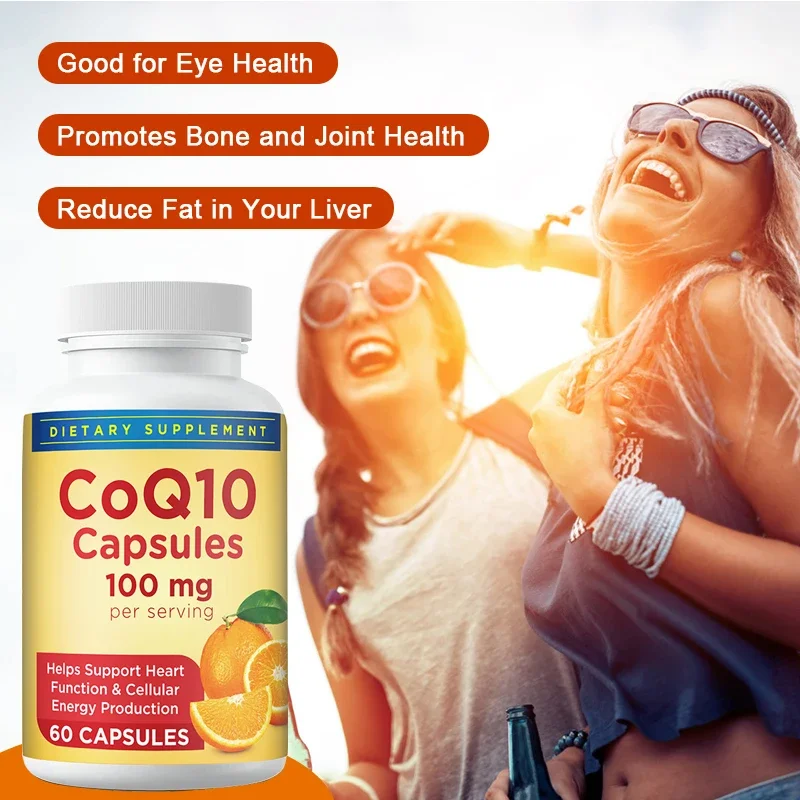 

60 Pills Coenzyme Q10 Capsules Support Cardiac Function Cell Energy Provides Cardiovascular Heart Health Food