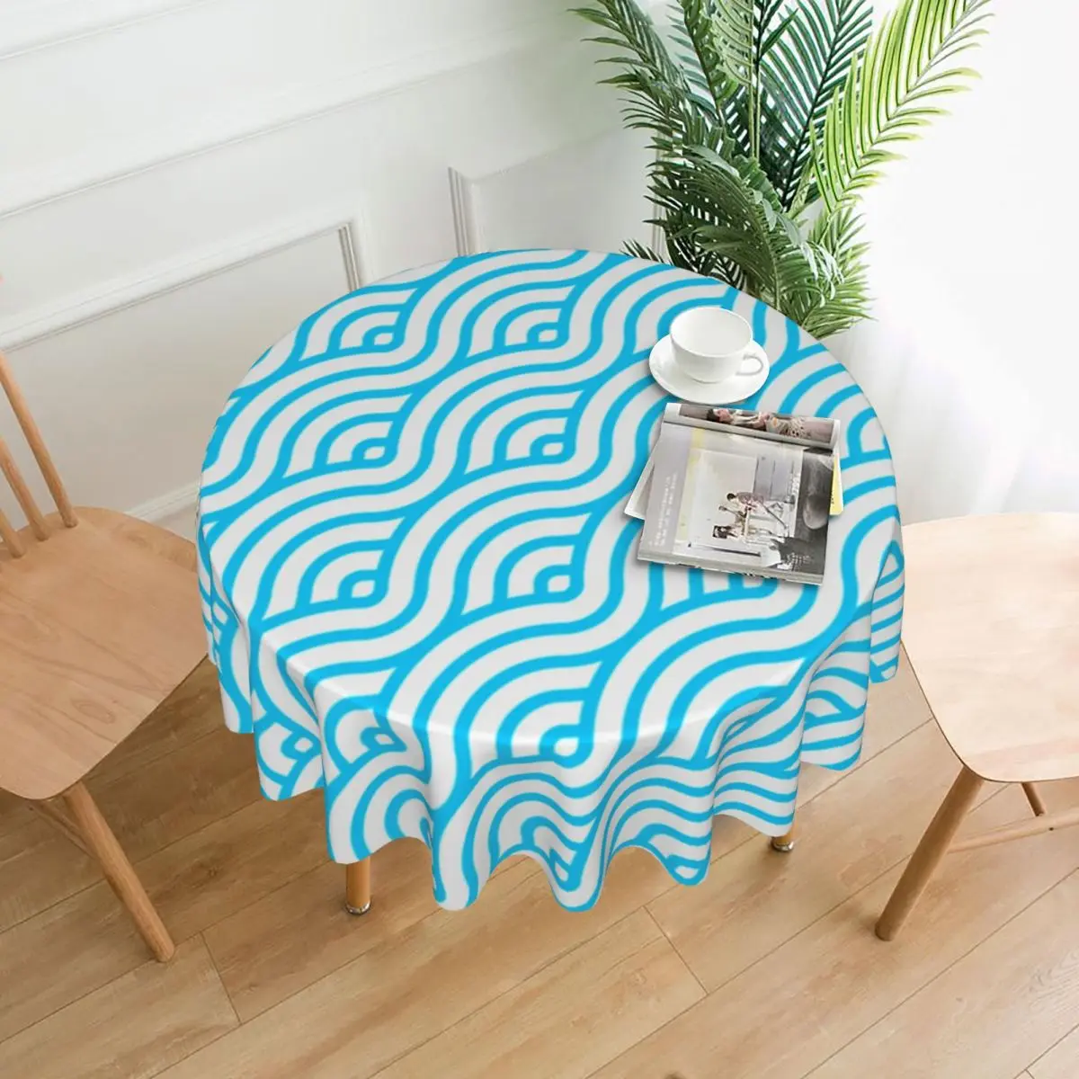 Japanese Wagara Blue Wave Circle Round Tablecloth Seigaiha Blue Protector Table Cloth Decor Home Dining Graphic Table Cover