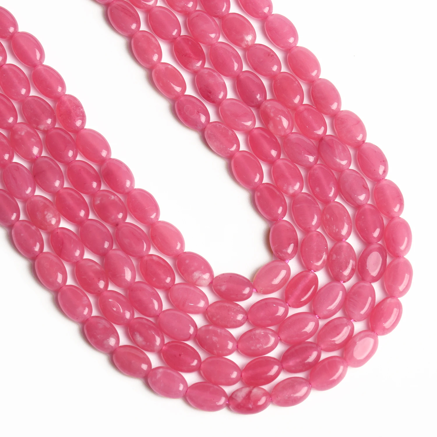 9x6mm Oval Shape Pink Chalcedony Jade Beads Natural Stone Loose Smooth Beads for Jewelry Making DIY Charms Bracelet Accessories