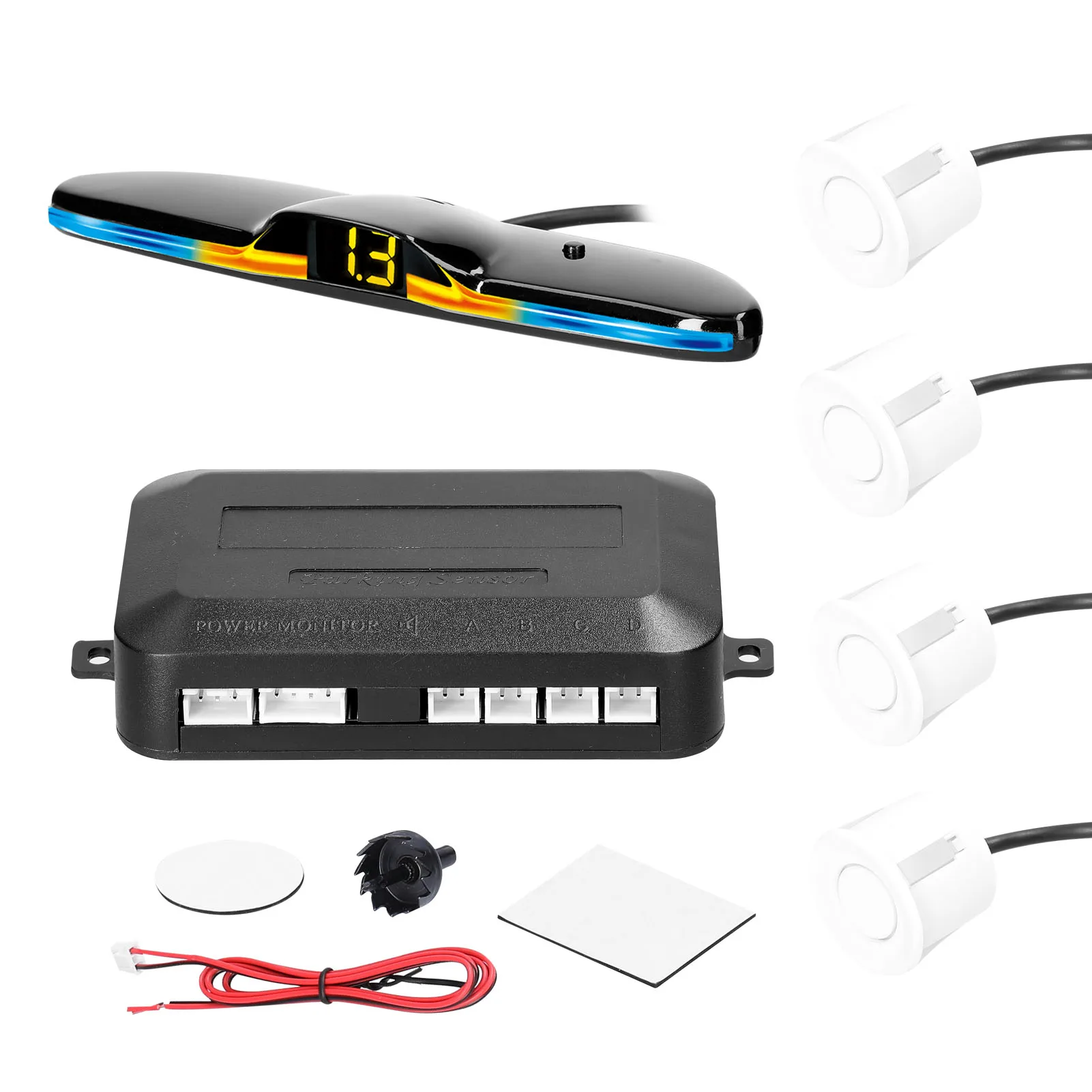 

Car Parking Sensor Rear Reversing Radars System with 4 Parking Sensors Distance Detection LED Light Distance Warning Buzzer