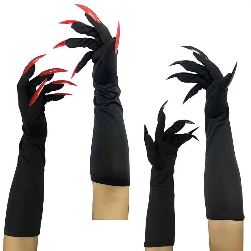 40cm Halloween Cosplay Compulsion Fashionable Personality Stretch Ghost Claw Red Black Long Nail Gloves Stage Performance Solid