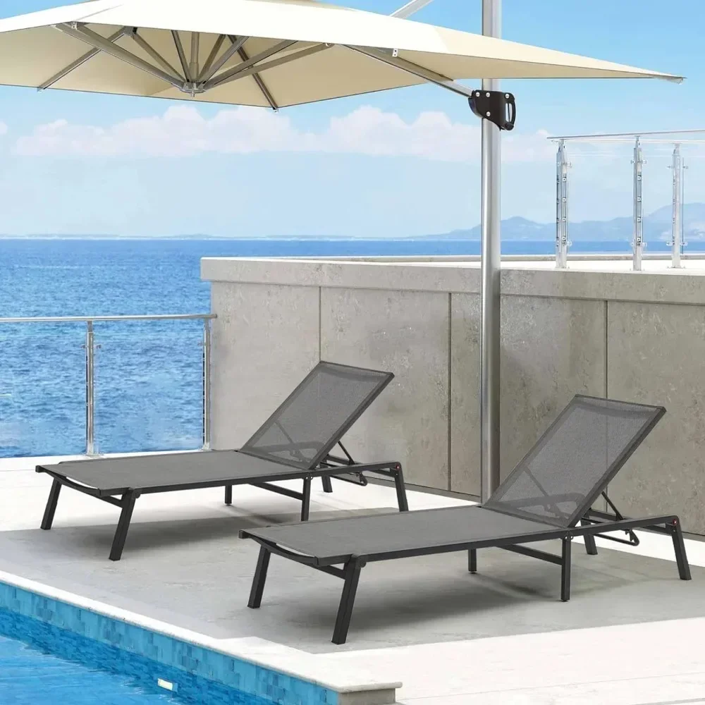 Chaise Lounge Outdoor, Assemble-Free Patio Chaise Lounge Chairs Set of 2 for Sun Tanning Lay Flat Poolside Lounger,Chaise Lounge