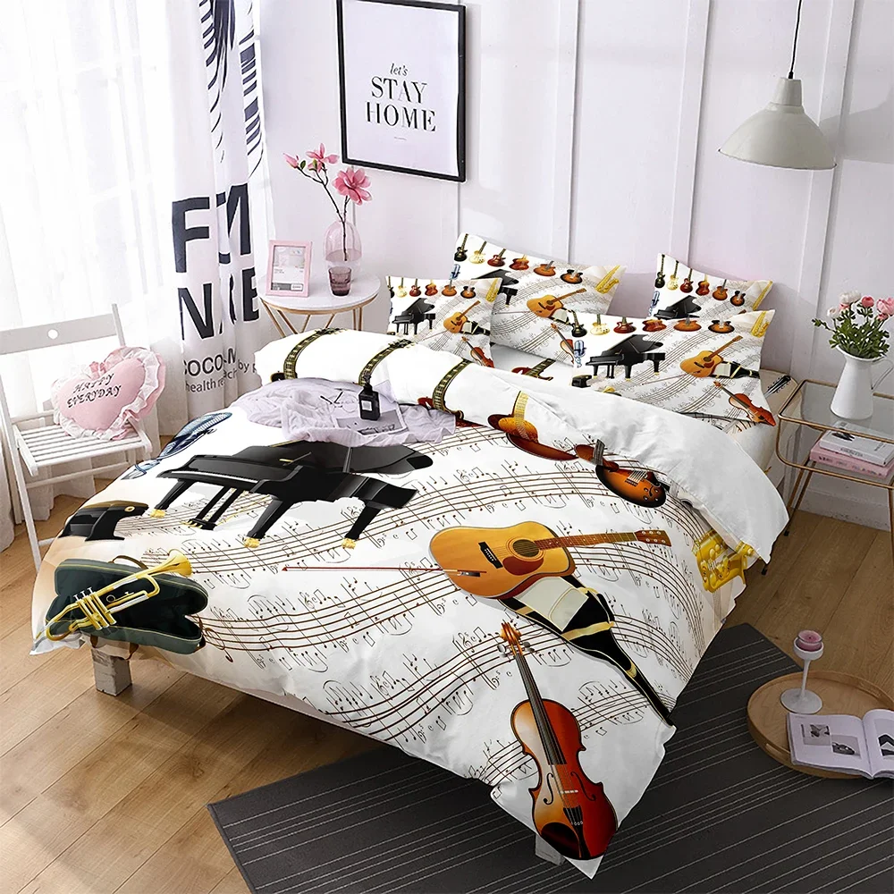 

Electric Guitar Print Comforter Sets Twin Music Instrument 3D Duvet Cover Teens Youngs Rocking Roll Guitar Lovers Bedding Sets