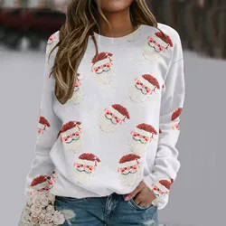 Womens Pink Sequin Long Sleeve Sweater Vantage New Year Blouse Female Pullover Ugly Sweatshirts Christmas Santa Claus Hoodies