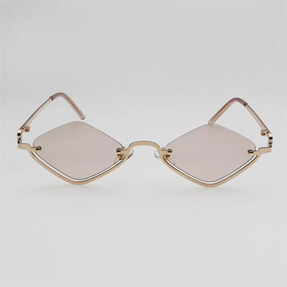 Retro Diamond-Shaped Women's Sunglasses Small Metal Vintage Shades Narrow Hip Hop Half Frame Sun Glasses for Women & Men