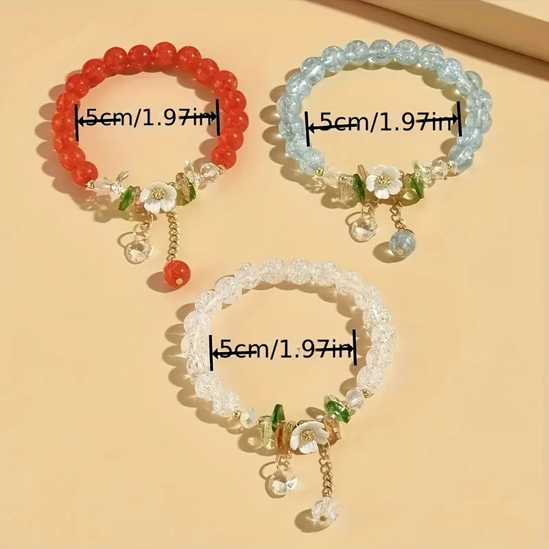 Vedawas 3pcs/set Bohemian Handmade Colorful Beaded Flower Bracelet Vintage Set,Elegant Holiday Daily Resin Women Accessories