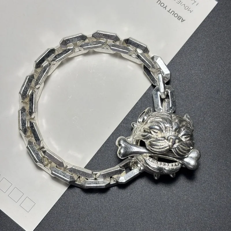 

Punk Thai Silver Plated Men Bracelet, Exquisitely Carved Fierce Dog Design Domineering Self-defense Fashion Jewelry