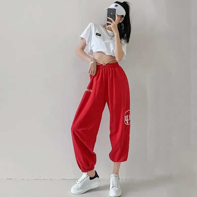 

Korean Y2K Streetwear Jogging Sweatpants Women Harajuku Sports Pants Oversized Hip Hop Letter Harem Pant Jazz Dance Pants