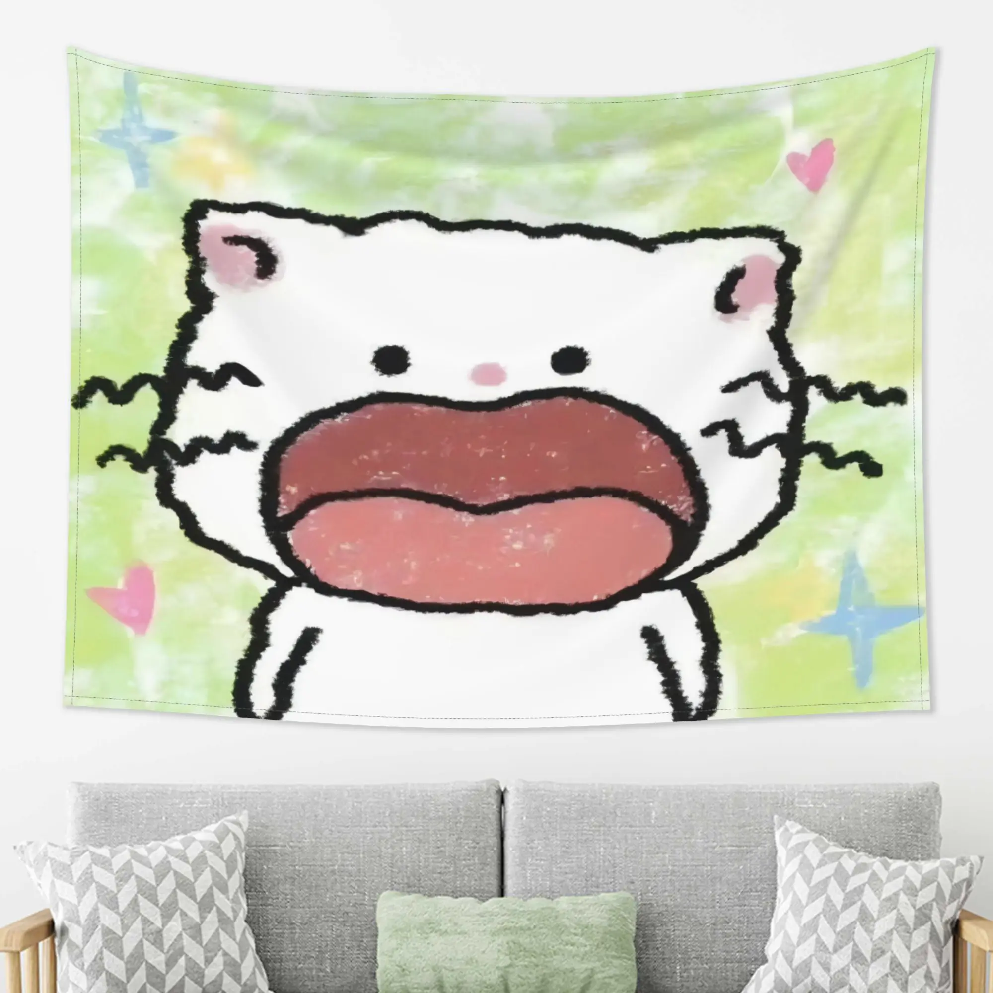 Cute Cartoon Cat Tapestry Wall Hanging Funny Animal Print Kawaii Cat Decor for Bedroom Living Room Apartment Art Textile Whimsic