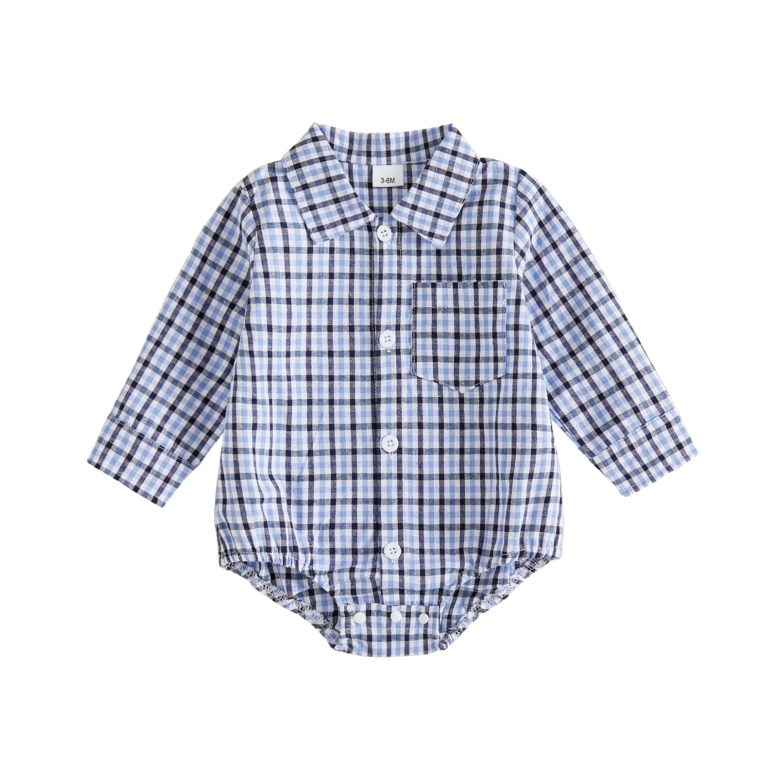 Baby Boys Fall Plaid Romper Long Sleeve Lapel Button Down Bodysuit