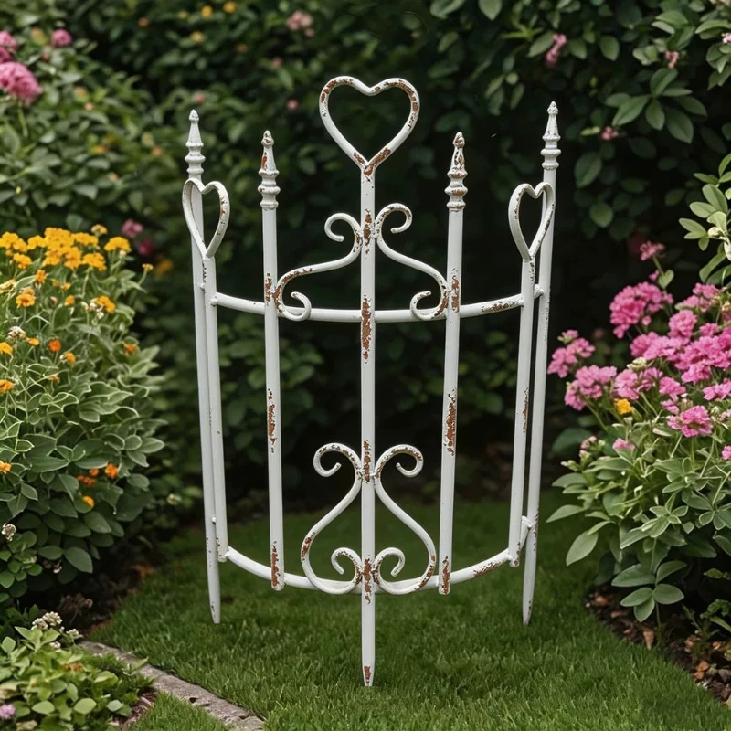 Vintage Iron Arch Garden Fence Rustic Half Round Metal Trellis for Climbing Plants Antique Flower Stand for Yard Decor Border