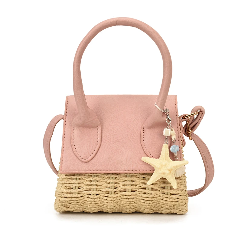 

Fashion Boho Cute Straw PU Shoulder Bag for Women Starfish Charm Woven Top Handle Bag Summer Beach Vacation Raffia Crossbody Bag