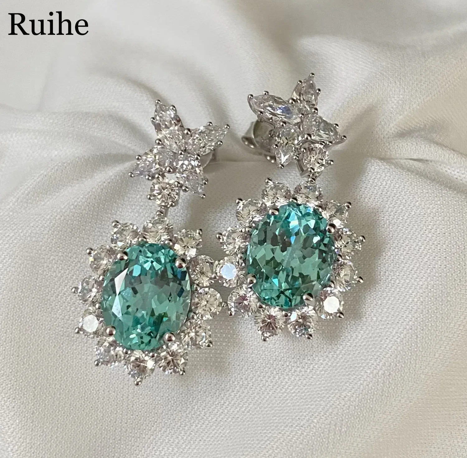 

Vintage 925 Silver 11.66 Carat Paraiba Lab Grown Gemstone Ladies Fashion Jewelry Wholesale Women Earrings