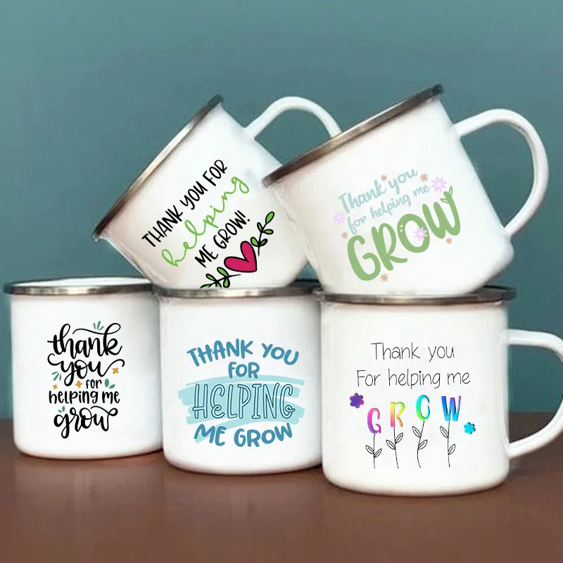 Mug en émail pour l'appréciation des enseignants, citation « Aider à faire grandir », tasse en métal pour la rentrée scolaire et les cadeaux de fin d'année