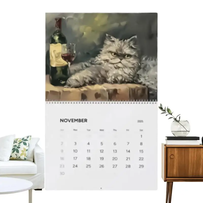 2025 القطط في حالة سكر التقويم مضحك القطط تحت عنوان غريب عمودي معلق جدار التقويم 12 شهرا جدول الأسرة مخطط المنظم