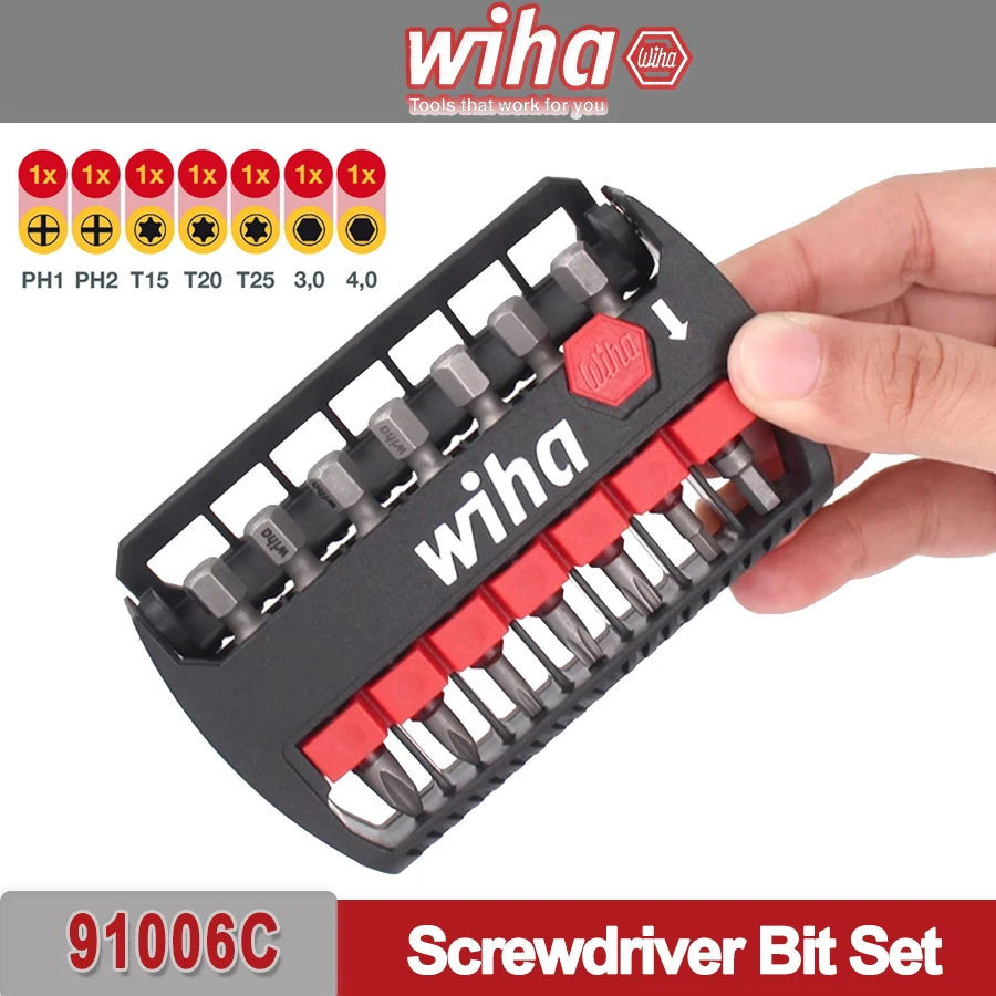 WIHA 7PCS Magnetic Screwdriver Bit Set 49mm Phllips, Torx, Hex Bits with Tool Case Hand Tool Accessories 91006C