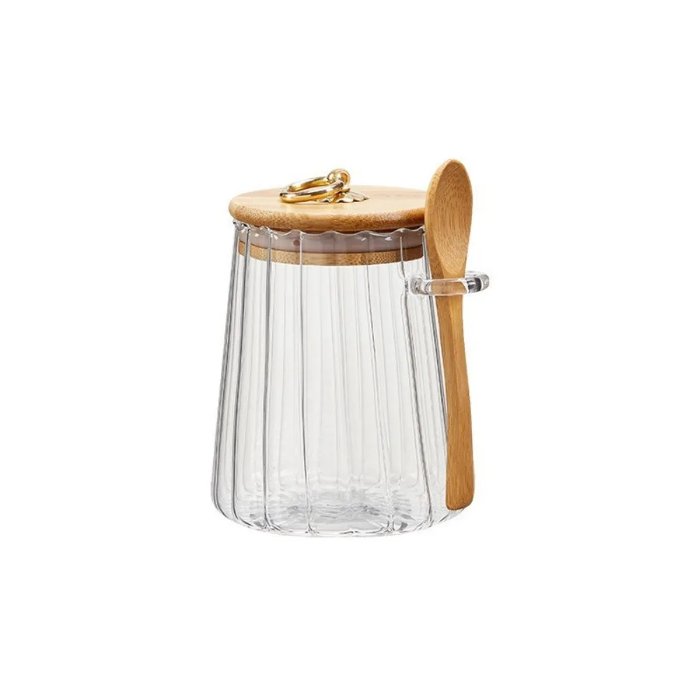 

Transparent Glass Sugar Container Leakproof Wide Mouth Tea Storage Jar With Lid and Spoon Sealed Coffee Canister Nut