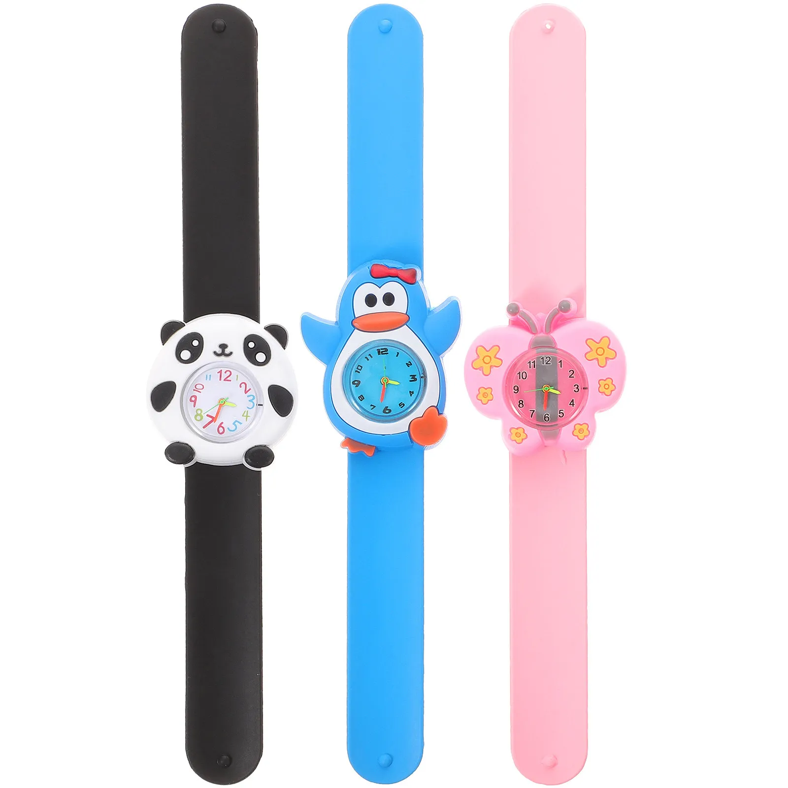 3Pcs Kids Watch Silicone Band Cartoon Design Vivid 3D Pattern Clear Arabic Numerals Easy Time Learning Lovely Gift for Children