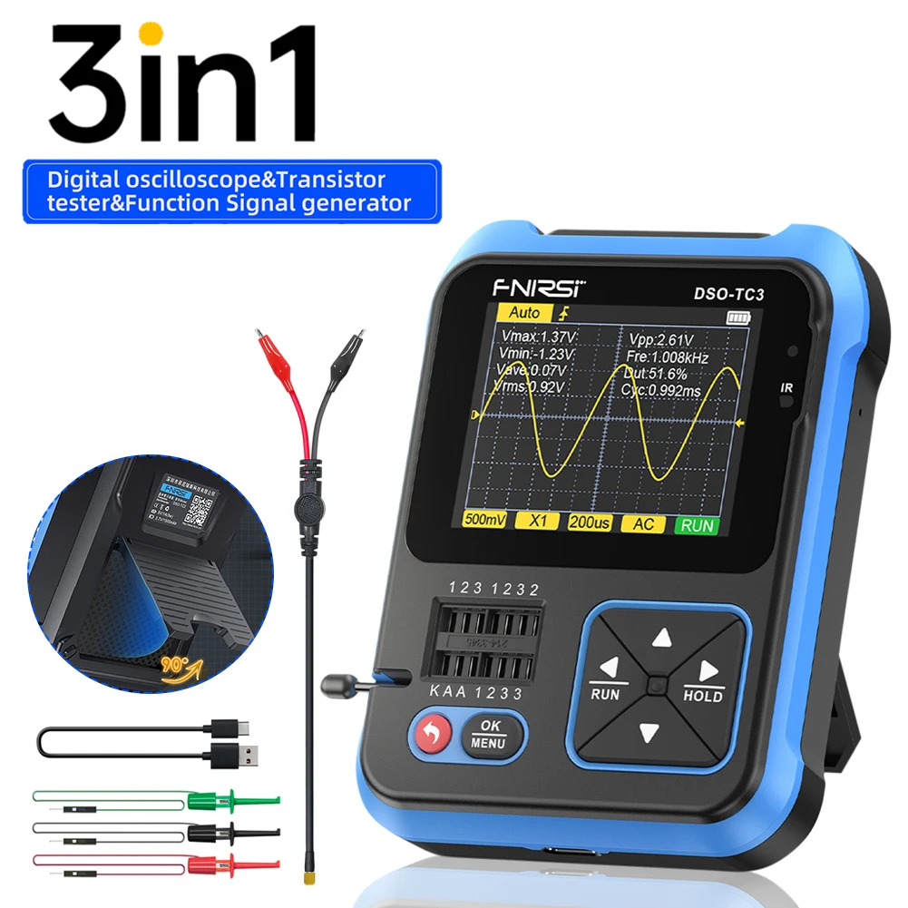 3 In 1 Handheld Digital Oscilloscope Display Transistor Tester Signal Generator Multi-function Digital Scope Meter With Probe