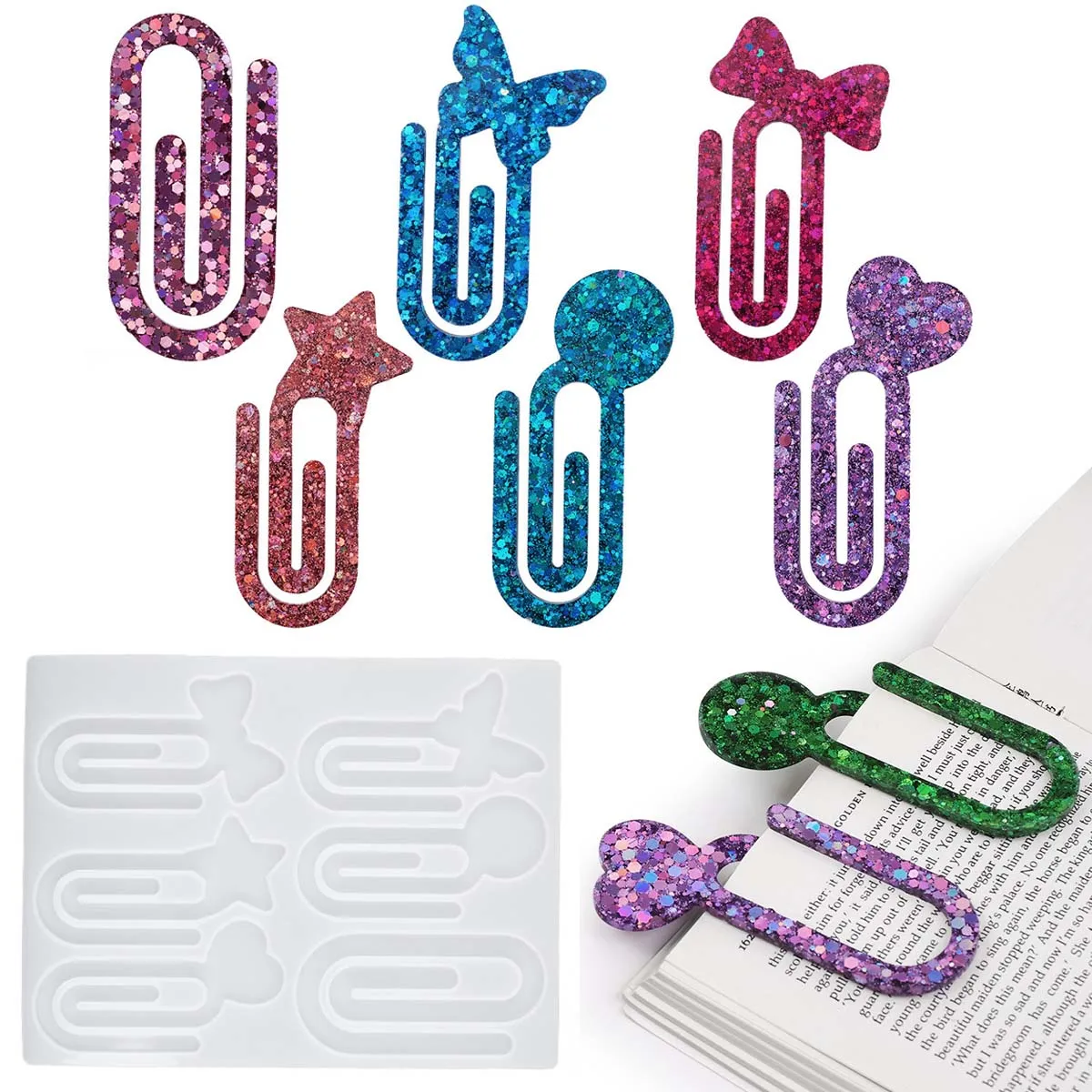 DIY Büroklammer Halter Spiegel Silikonform für UV Epoxidharz Lesezeichen Bürobedarf Gussformen Schmuck Handwerk Geschenkherstellung