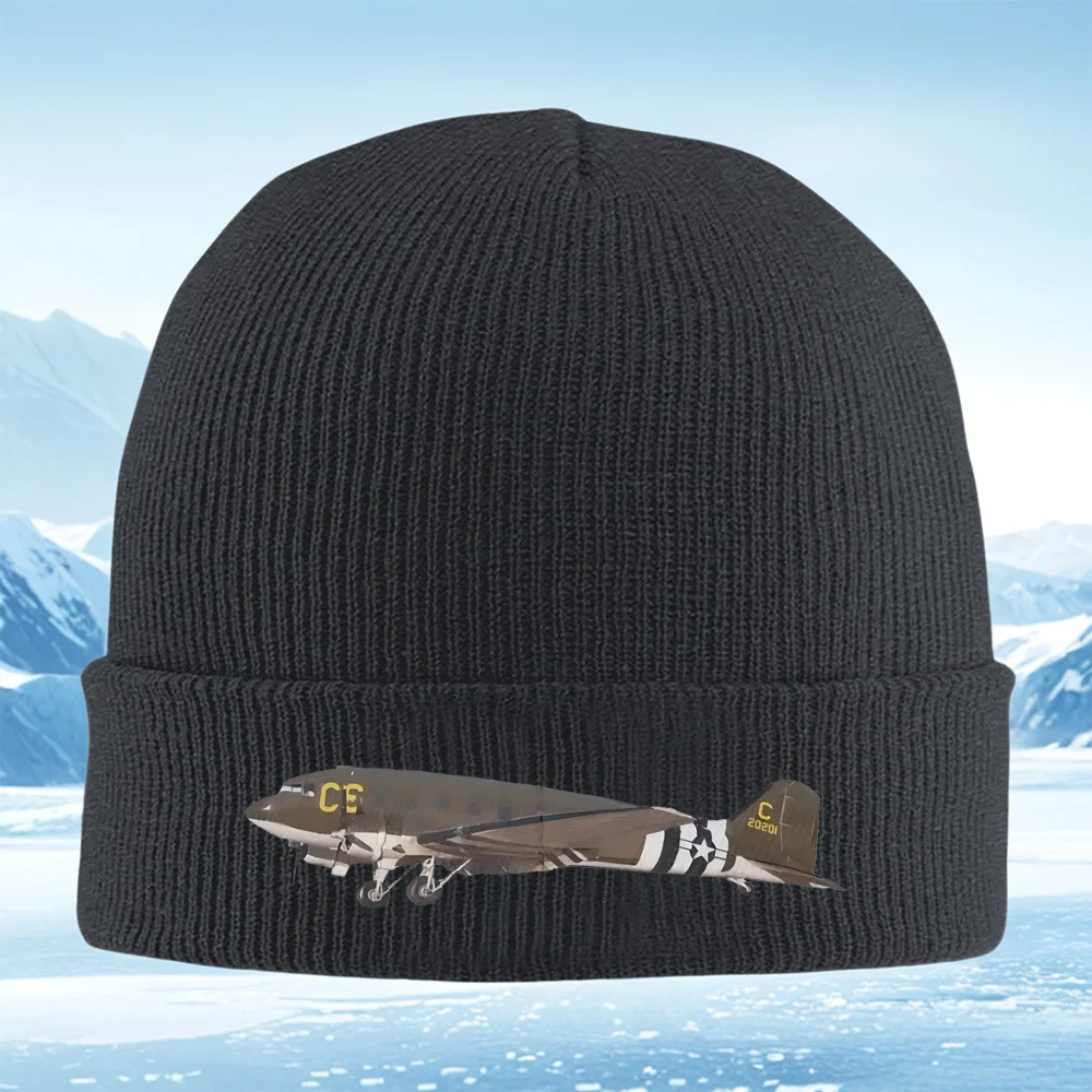 White stars black stripes plane Men Women Unisex Knitted Hat Beanie Pullover Cap Winter Thermal Warm Christmas Outdoor Cycling H